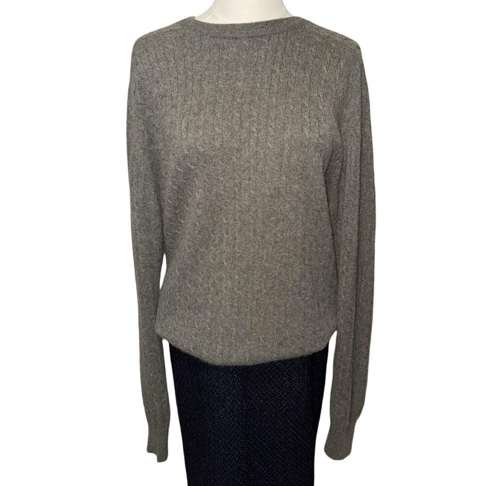 Paolo Mondo Gray 100% Cashmere Crew Neck Cable Knit Long Sleeve Sweater Sz M